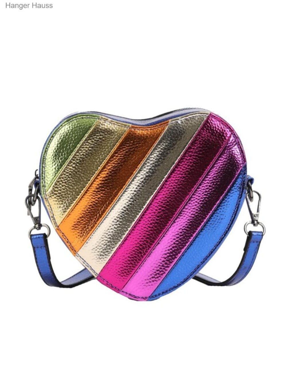 Rainbow Patchwork Heart Crossbody Purse, Adjustable Strap, Zipper Closure